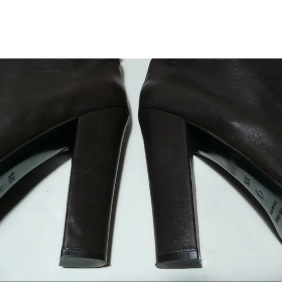O L'AUTRE CHOSE Brown Leather Platform Heels Pull On Booties 37.5 - Picture 12 of 14